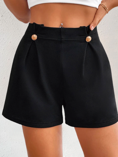 Casual Buttoned Plain Shorts - Modetalente - Modalova