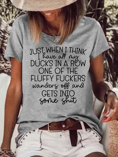 Women's Ducks In A Row Funny Letters Casual T-Shirt - Modetalente - Modalova