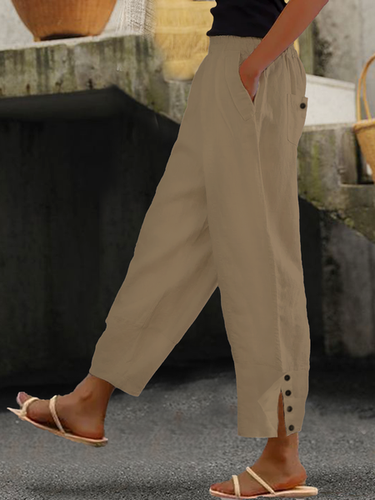 Loose Buttoned Cotton And Linen Linen Pants - Just Fashion Now - Modalova