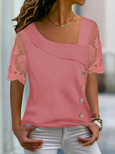 Casual Asymmetrical Neck Buttoned Mesh Shirt - Just Fashion Now - Modalova
