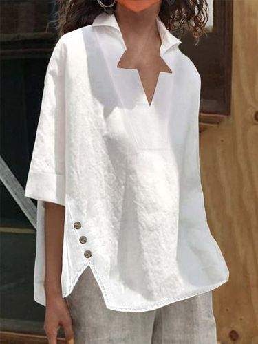 Woman casual Cotton Buckle Linen Loose Blouse - Just Fashion Now - Modalova