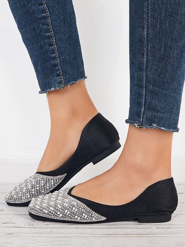 Shiny Beads Square Toe Slip On Flat Dress Shoes - Just Fashion Now UK - Modalova