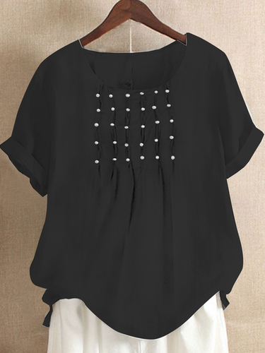 Cotton And Linen Linen Crew Neck Shirt - Just Fashion Now - Modalova