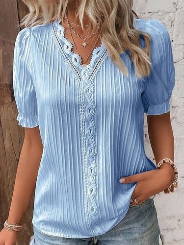 V Neck Plain Lace Elegant Shirt - Just Fashion Now - Modalova