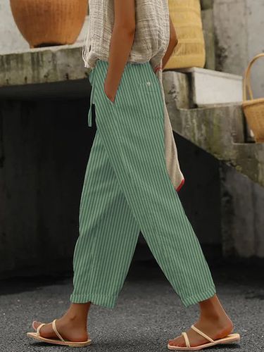 Relaxed Loose Polyester Stripe Pants - Modetalente - Modalova