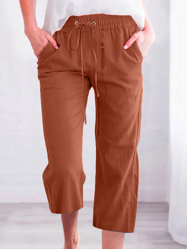 Women's Casual Summer Linen Pants High Waisted Loose Yoga Sweatpants Crop Pants with Pockets - Just Fashion Now - Modalova