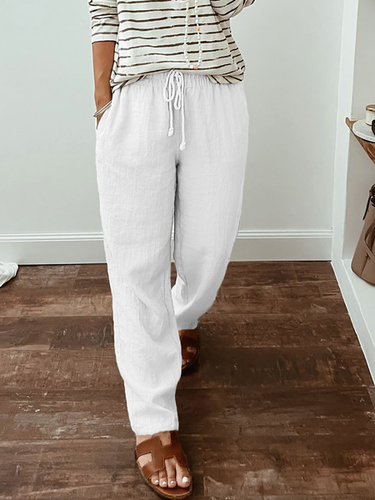 Casual Loose Plain Cotton Pants - Just Fashion Now - Modalova