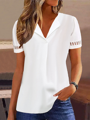 Lace Shirt Collar Simple Plain Shirt - Just Fashion Now - Modalova