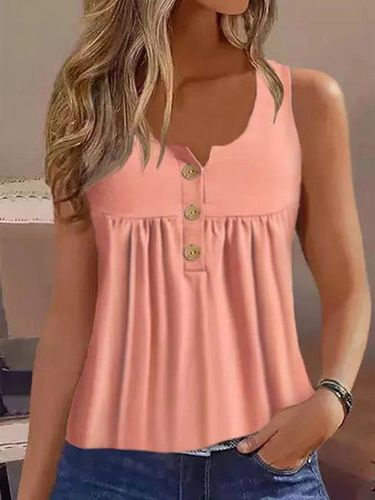 Scoop Neck Buttoned Plain Casual Tank Top - Just Fashion Now - Modalova