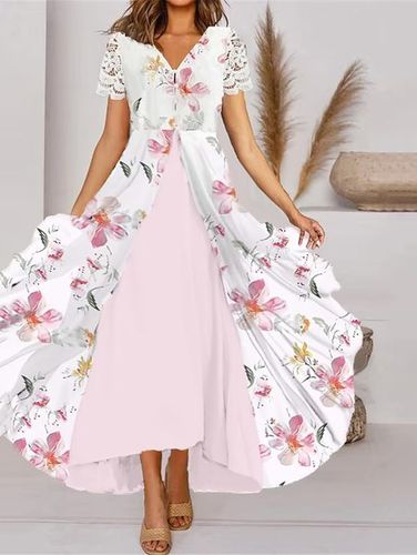 Elegant Lace Floral V Neck Dress - Just Fashion Now - Modalova
