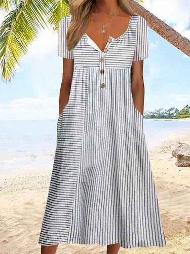 Buckle Jersey Vacation Striped Printed Dress - Modetalente - Modalova