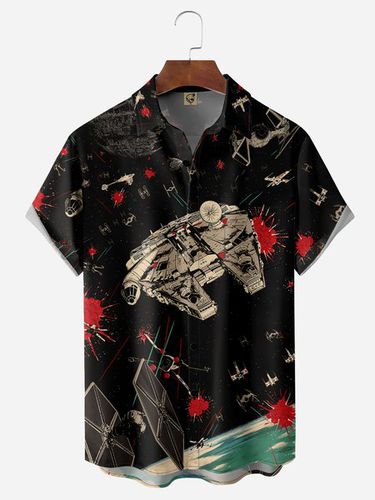 Spaceship Chest Pocket Short Sleeve Shirt - Modetalente - Modalova