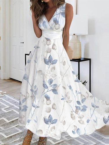 Casual Floral V Neck Dress - Just Fashion Now - Modalova