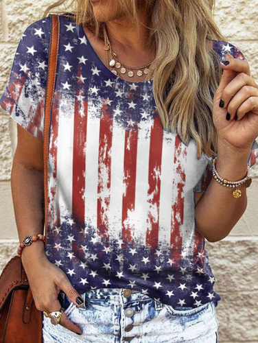 America Flag Casual Crew Neck T-Shirt - Just Fashion Now - Modalova