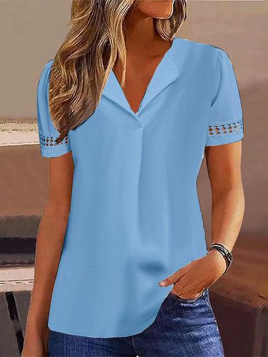 Women's Short Sleeve Shirt Summer White Plain Eyelet Shawl Collar Daily Going Out Simple Top - Just Fashion Now - Modalova
