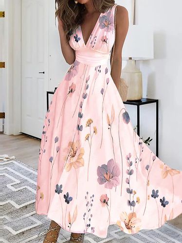 Casual Regular Fit Floral V Neck Dress - Just Fashion Now - Modalova