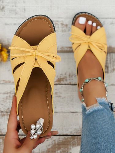 Casual Bowknot Hollow out Comfy Wedge Heel Slide Sandals - Just Fashion Now - Modalova