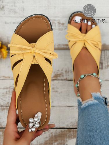 Casual Bowknot Hollow out Comfy Wedge Heel Slide Sandals - Just Fashion Now - Modalova
