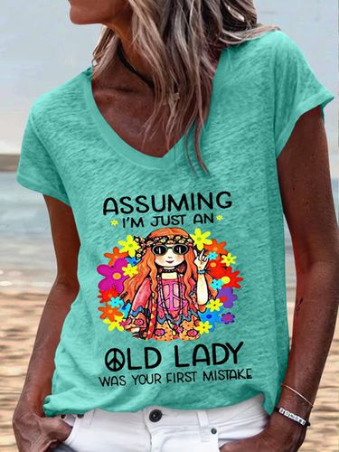 Women's Funny Hippie Old Lady Casual T-Shirt - Modetalente - Modalova