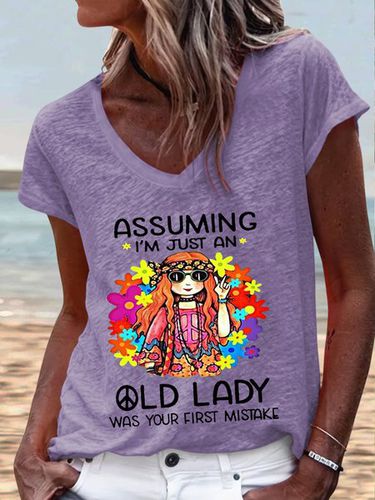 Women's Funny Hippie Old Lady Casual T-Shirt - Modetalente - Modalova