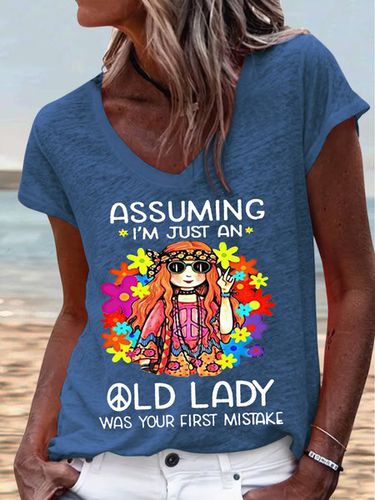 Women's Funny Hippie Old Lady Casual T-Shirt - Just Fashion Now - Modalova