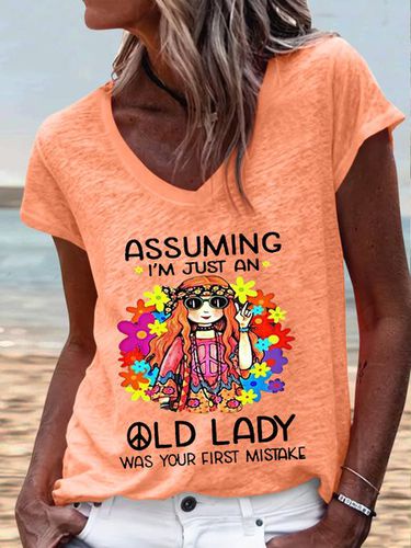 Women's Funny Hippie Old Lady Casual T-Shirt - Modetalente - Modalova