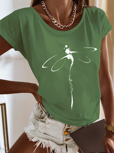 Casual Jersey Dragonfly Loose T-Shirt - Just Fashion Now - Modalova