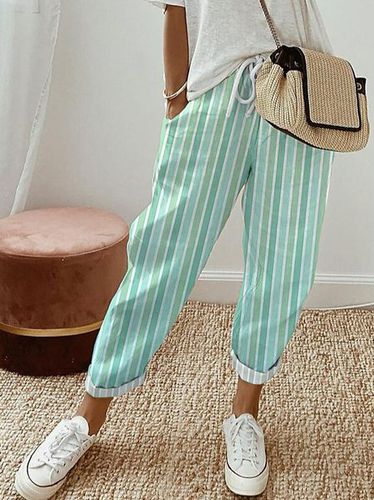 Casual Loose Striped Cotton Pants - Just Fashion Now - Modalova