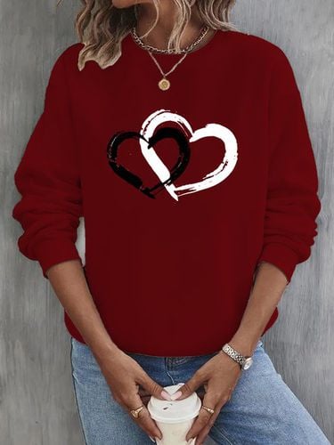 Heart/Cordate Crew Neck Casual Sweatshirt - Just Fashion Now - Modalova