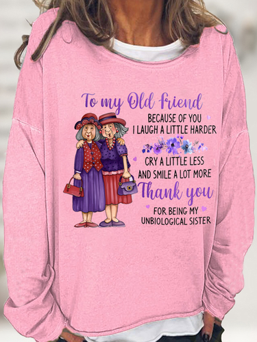 Women's Funny Old Friend Smile A Lot More Graphic Printing Crew Neck Loose Simple Sweatshirt - Just Fashion Now - Modalova