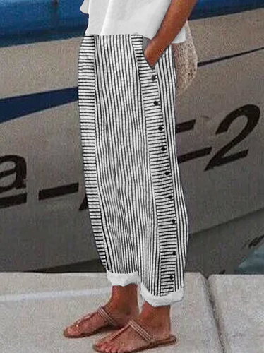 Striped Casual Buttoned Pants - Modetalente - Modalova