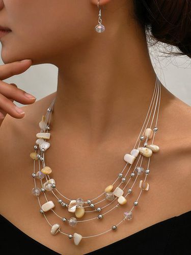 Boho Multicolor Beads Layered Necklace Earrings Set - Modetalente - Modalova