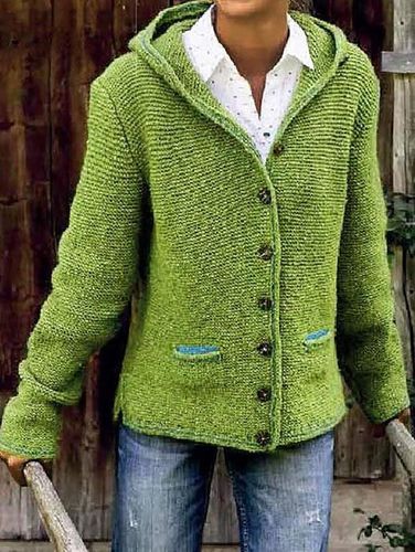 Hooded Buttoned Knitted Sweater coat - Just Fashion Now UK - Modalova