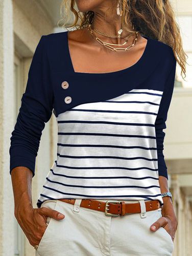 Striped Loose Casual Asymmetrical Shirt - Just Fashion Now - Modalova