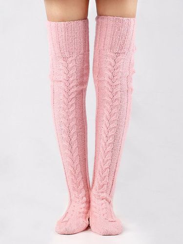 Solid Color Coarse Knit Warm and Windproof Home Knee Socks - Just Fashion Now UK - Modalova