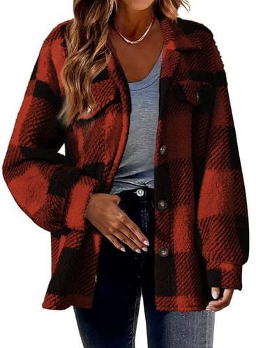 Teddy Velvet Loose Casual Plaid Teddy Jacket - Just Fashion Now - Modalova