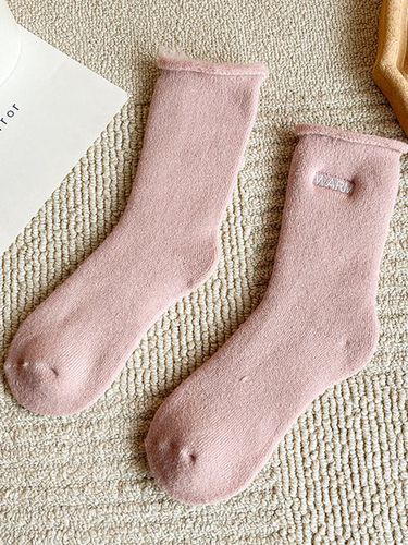 Alphabet Solid Color Snow To Keep Warm Plus Fleece Socks - Just Fashion Now - Modalova