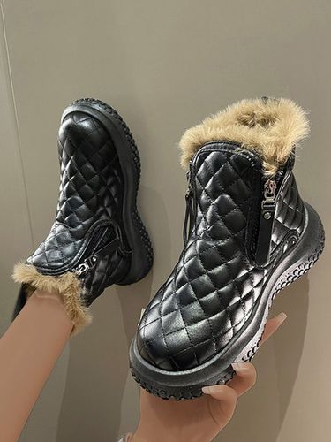 Plaid Stitching Double Zipper Warmth Faux Fur Lined Snow Boots - Just Fashion Now UK - Modalova