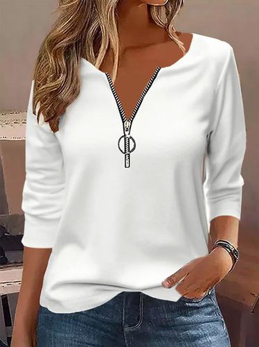 Casual Zipper Plain Loose T-Shirt - Just Fashion Now - Modalova
