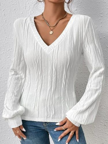 Casual V Neck Loose Cotton-Blend Shirt - Just Fashion Now - Modalova