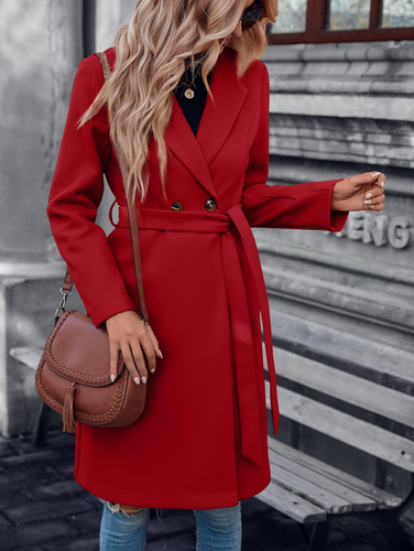 Loose Casual Cross Neck Ethnic Double Button Belted Overcoat - Just Fashion Now UK - Modalova