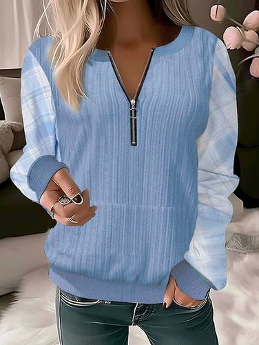 Plaid Casual Loose Split Joint Sweatshirt - Just Fashion Now - Modalova