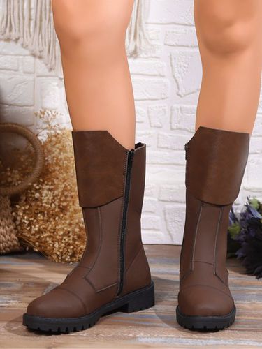 Vintage Color Block Side Zip Riding Boots - Just Fashion Now UK - Modalova