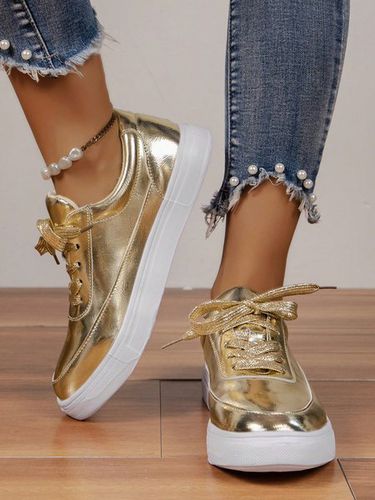 Women Metallic Color Lace-Up Skate Shoes - Just Fashion Now UK - Modalova