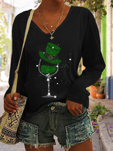 Women's St. Patrick's V Neck Shamrock Loose Casual T-Shirt - Just Fashion Now - Modalova