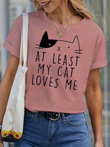 Women's At Least My Cat Loves Me Funny Graphic Printing Casual Cotton Text Letters Loose T-Shirt - Just Fashion Now - Modalova