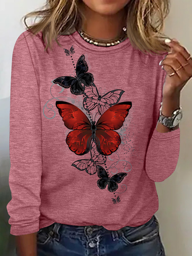 Women's Fashion Butterfly Graphic Printing Casual Regular Fit Top - Modetalente - Modalova