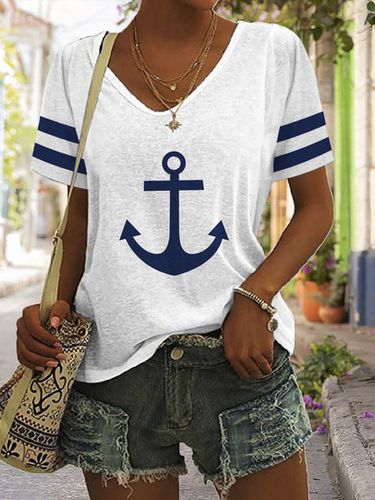 Sea Casual V Neck Anchor T-Shirt - Just Fashion Now - Modalova