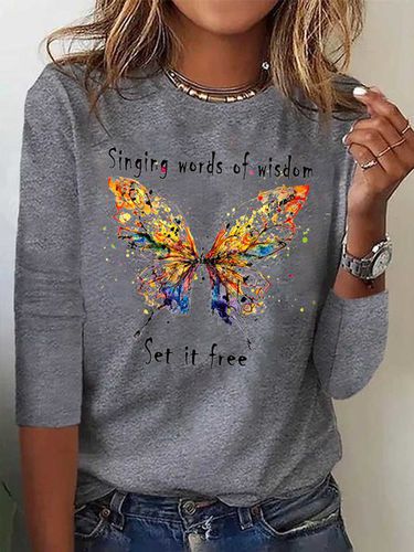 Butterfly Long sleeve Loose Casual T-Shirt - Modetalente - Modalova