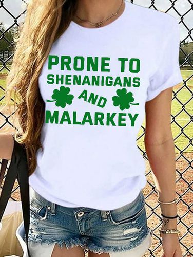 Women's Prone to Shenanigans and Malarkey St Patricks Day Casual Cotton T-Shirt - Just Fashion Now - Modalova